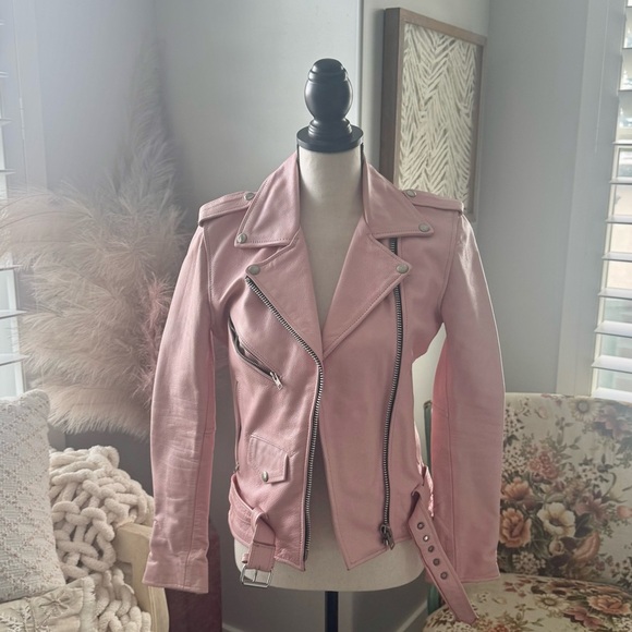 Understated Leather Jackets & Blazers - Understated Leather Pink Zipper Belted Collared Biker Jacket Women’s XS